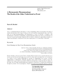 A Hermeneutic Phenomenology: the Death of the Other Understood As Event
