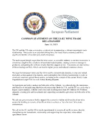 COMMON STATEMENT on the US-EU WINE TRADE RELATIONSHIP June 14, 2021