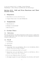 Odd and Even Functions and Their Fourier Series 1 Objectives