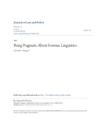 Being Pragmatic About Forensic Linguistics Edward K