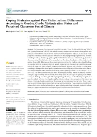 Coping Strategies Against Peer Victimization: Differences According to Gender, Grade, Victimization Status and Perceived Classroom Social Climate