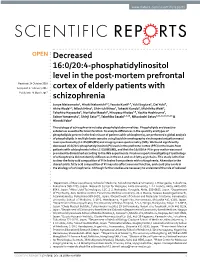Decreased 16:0/20:4-Phosphatidylinositol Level
