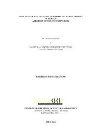 Masculinity and the Structuring of the Public Domain in Kerala: a History of the Contemporary