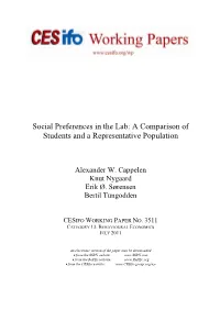 Social Preferences in the Lab: a Comparison of Students and a Representative Population