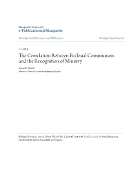 The Correlation Between Ecclesial Communion and the Recognition of Ministry