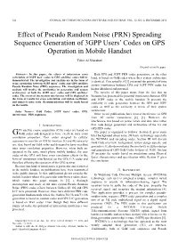 Effect of Pseudo Random Noise (PRN) Spreading Sequence Generation of 3GPP Users’ Codes on GPS Operation in Mobile Handset
