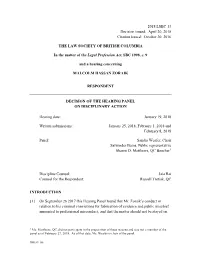 Decision on Disciplinary Action: Malcolm Hassan Zoraik 2018 LSBC 13