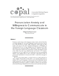 Pronunciation Anxiety and Willingness to Communicate in the Foreign Language Classroom