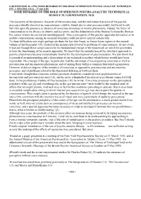 Some Remarks on the Role of Speech in Psycho-Analytic Technique