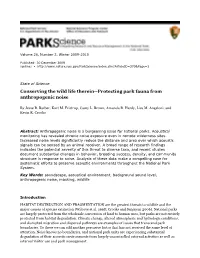 Conserving the Wild Life Therein--Protecting Park Fauna from Anthropogenic Noise