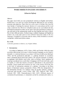 WORD ORDER in ENGLISH and SERBIAN Jelisaveta Safranj