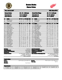 Boston Bruins Game Notes