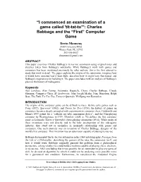 Charles Babbage and the “First” Computer Game