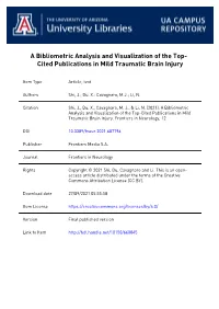 A Bibliometric Analysis and Visualization of the Top-Cited Publications in Mild Traumatic Brain Injury