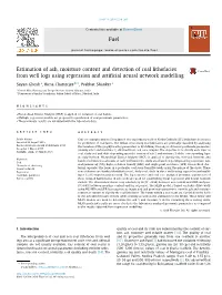 Estimation of Ash, Moisture Content and Detection of Coal Lithofacies