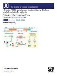 Germline RUNX1 Variation and Predisposition to Childhood Acute Lymphoblastic Leukemia