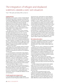 The Integration of Refugee and Displaced Scientists Creates a Win–Win Situation Peter F
