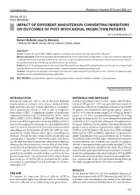 IMPACT of DIFFERENT ANGIOTENSIN-CONVERTING INHIBITORS on OUTCOMES of POST-MYOCARDIAL INFARCTION PATIENTS DOI: 10.36740/Wlek202003129