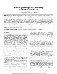 Knowledge Management to Learning Organization Connection