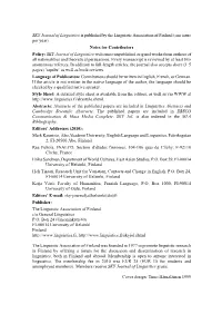 SKY Journal of Linguistics Is Published by the Linguistic Association of Finland (One Issue Per Year)