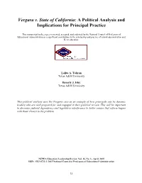 Vergara V. State of California: a Political Analysis and Implications for Principal Practice