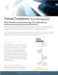Virtual Containers: Asset Management Best Practices and Licensing Considerations