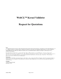 Webcl™ Kernel Validator Request for Quotations