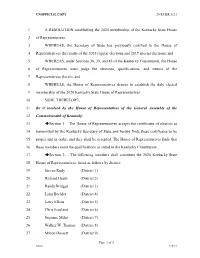 A RESOLUTION Establishing the 2020 Membership of the Kentucky State House 1 of Representatives. 2 WHEREAS, the Secretary of Stat