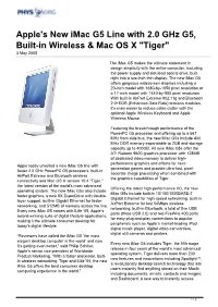 Apple's New Imac G5 Line with 2.0 Ghz G5, Built-In Wireless & Mac OS X