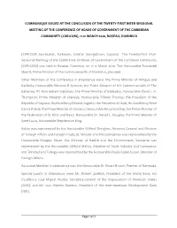 Communique Issued at the Conclusion of the Twenty