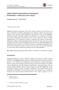 Ethnic Spatial Segmentation in Immigrant Destinations—Edmonton and Calgary