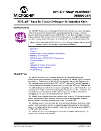 MPLAB Snap In-Circuit Debugger Information Sheet