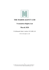 THE MARSH AGENCY LTD Translation Rights List March 2020