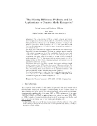 The Missing Difference Problem, and Its Applications to Counter Mode