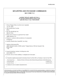 Securities and Exchange Commission Sec Form 17-C
