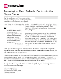 Transvaginal Mesh Debacle: Doctors in the Blame Game