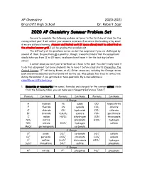 2020 AP Chemistry Summer Problem Set