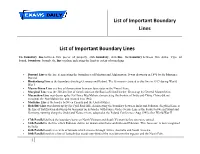 List of Important Boundary Lines