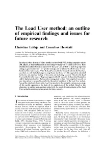 The Lead User Method: an Outline of Empirical Findings and Issues For