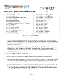 TIP SHEET Installation Tips for RS4 + EVO-RIDE + SPDT T2519
