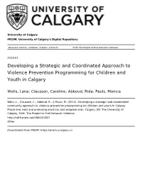 Developing a Strategic and Coordinated Approach to Violence Prevention Programming for Children and Youth in Calgary