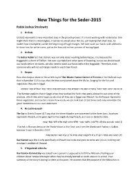 New Things for the Seder-2015 Rabbi Joshua Strulowitz