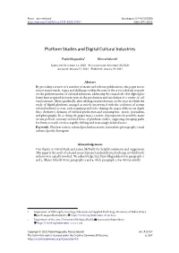Platform Studies and Digital Cultural Industries