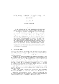 Proof Theory of Martin-Löf Type Theory – an Overview