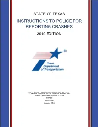 State of Texas Instructions to Police for Reporting Crashes