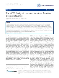 The KCTD Family of Proteins: Structure, Function, Disease Relevance Zhepeng Liu1†, Yaqian Xiang2† and Guihong Sun1*