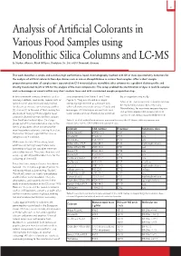 Analysis of Artificial Colorants in Various Food Samples Using Monolithic Silica Columns and LC-MS by Stephan Altmaier, Merck Millipore, Frankfurter Str
