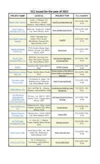 ECC Issued for the Year of 2012