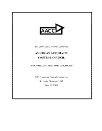 The ACC 2009 Awards Ceremony Program, Including Lists of Past