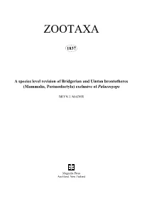 Zootaxa, a Species Level Revision of Bridgerian And